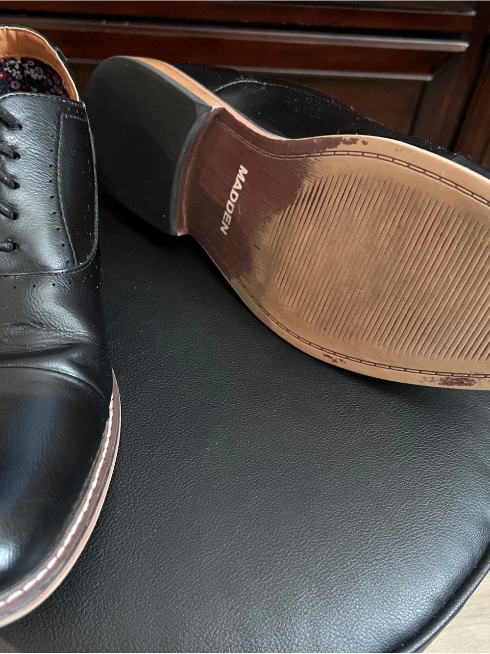 STEVE MADDEN - Men's Black Leather Cap-Toe Oxford Dress Shoes S
